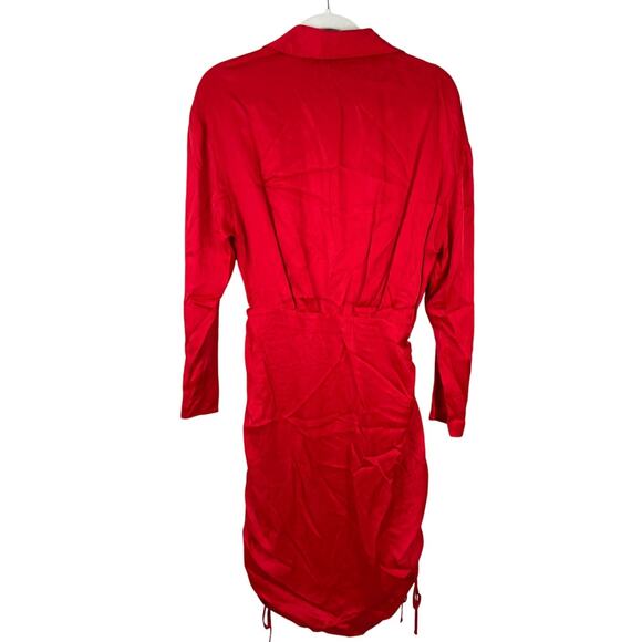 Zara Lipstick Red Satin Finish Mini‎ Dress Adjustable Side Cinching Size XS - Picture 6 of 11